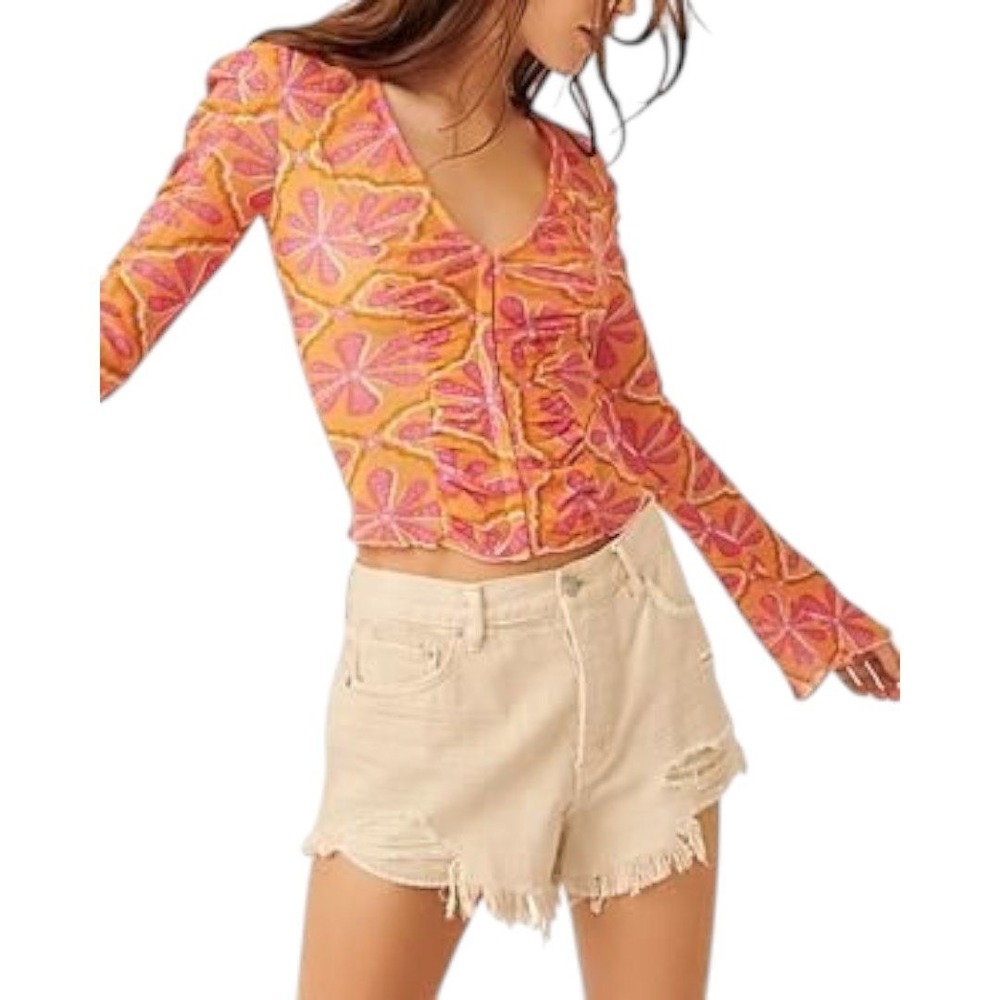 Free People Through the Meadow Ruched V Neck‎ Blouse XS